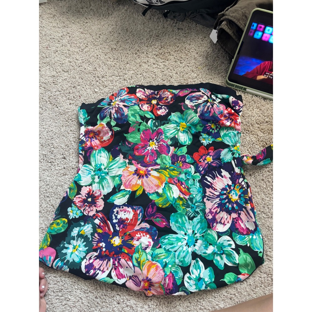 Floral Swim Dress Strapless Tropical Bandeau Swimsuit Maxine of Hollywood 18W